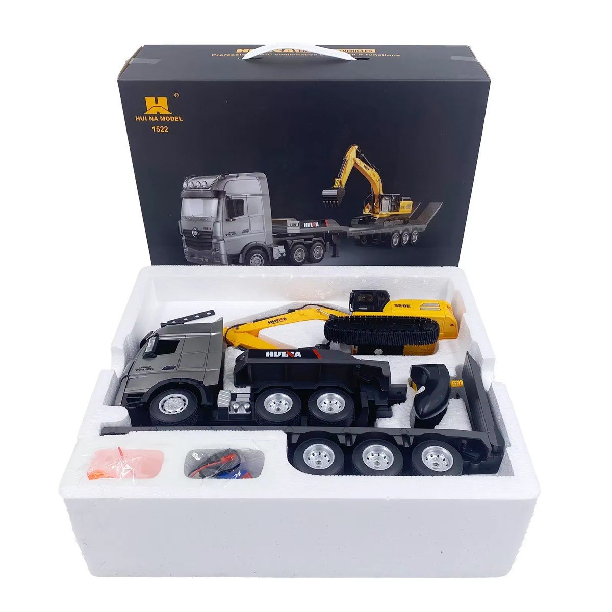 Caminhão Carreteiro + Escavadeira RC – Escala 1/18 (Combo Profissional)