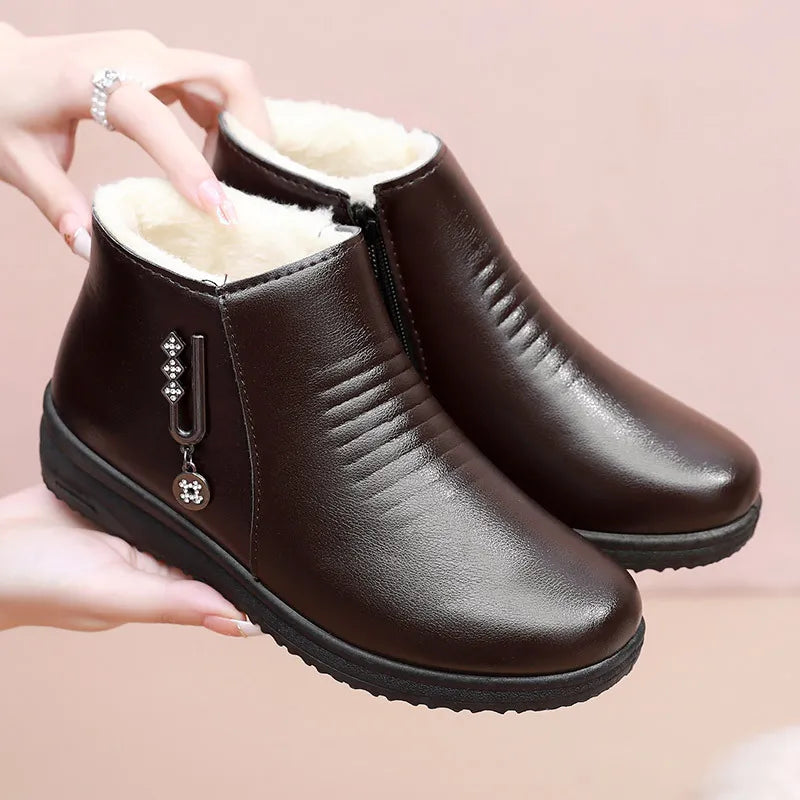 Bota Casual de Couro Lã Inverno Mellina