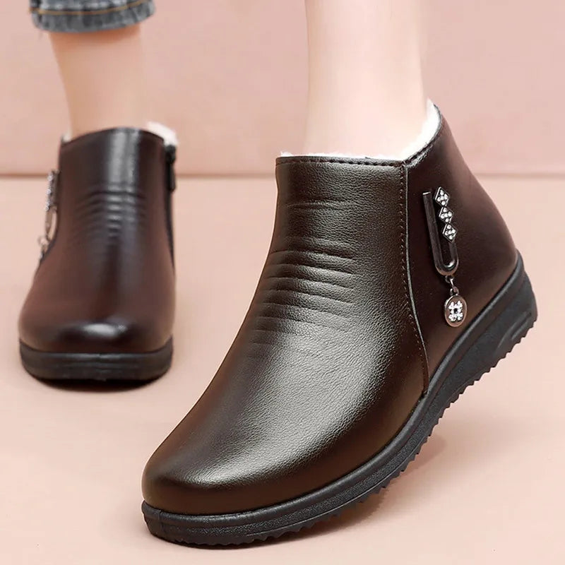Bota Casual de Couro Lã Inverno Mellina