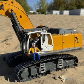 Escavadeira Hidráulica RC 1/18 – 4 em 1 (Metal Completo, 23 Funções, Luzes, Som e Acessórios)