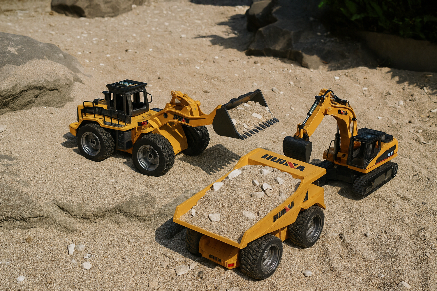 Caminhão Carreteiro + Escavadeira RC – Escala 1/18 (Combo Profissional)