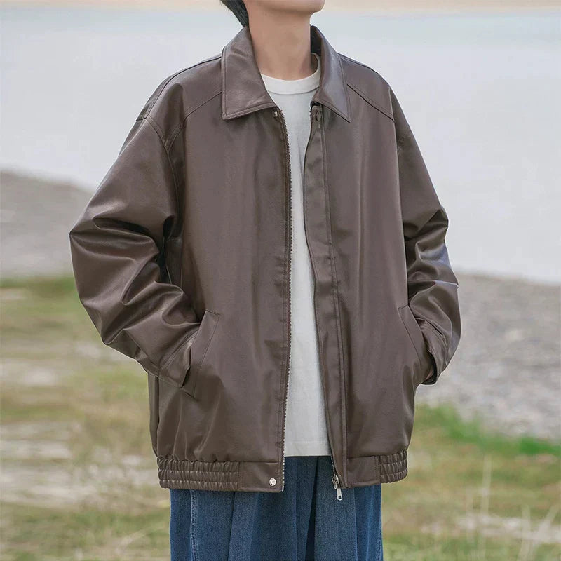 Jaqueta de Couro Masculino Vintage Coat