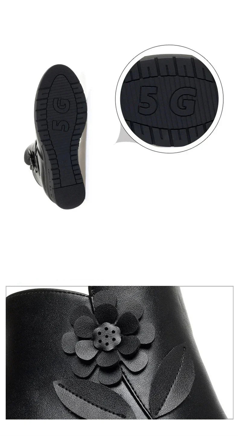 Bota Casual de Couro Pelúciada Flower