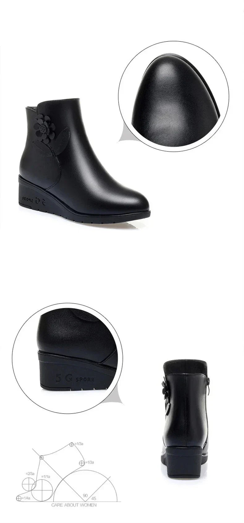 Bota Casual de Couro Pelúciada Flower